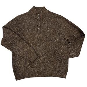 Brooks Brothers Sweater Mens Brown Speckled XL Cashmere Merino Wool 1/4 Button